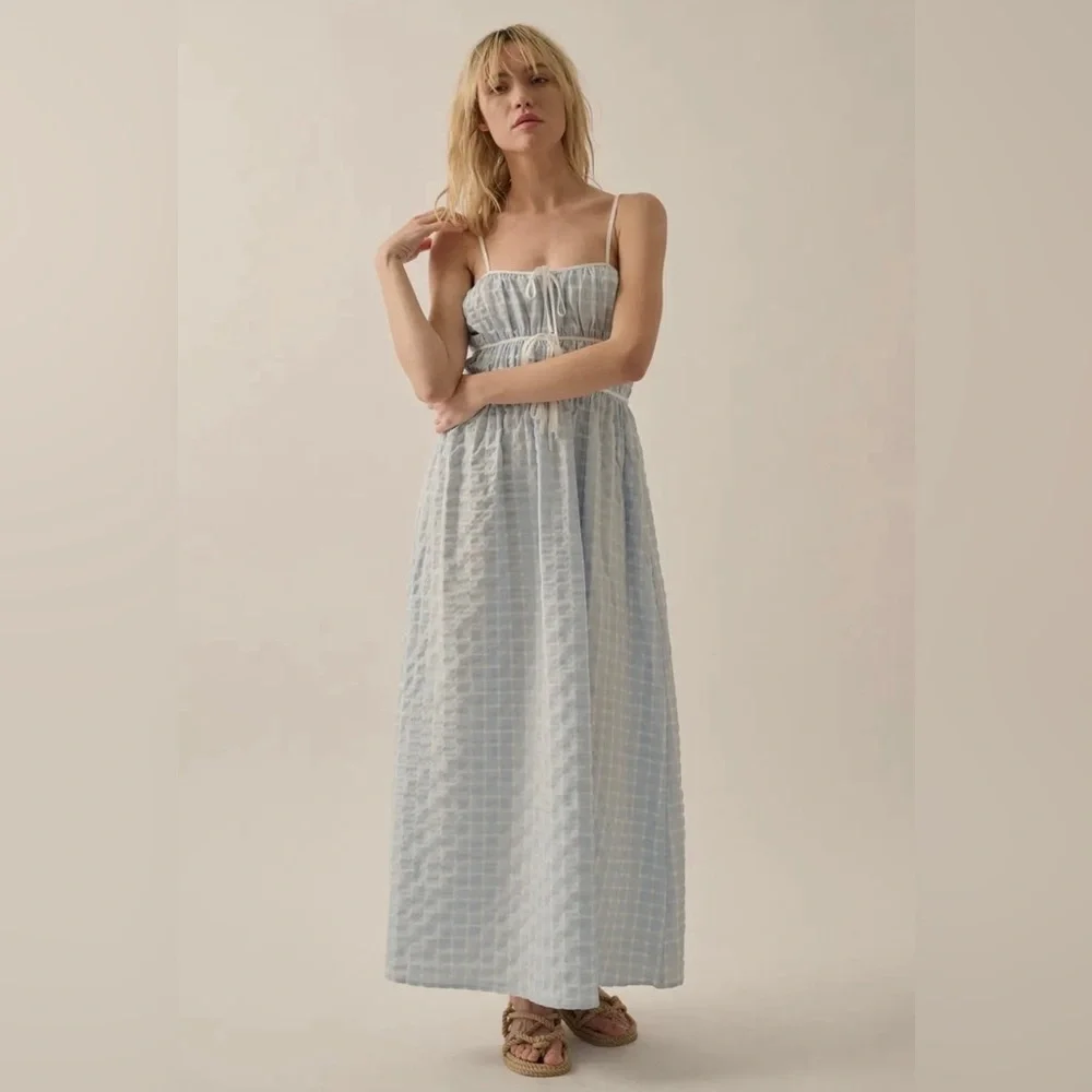 Blue and White Gingham Maxi Dress with Bows - Picture 3 of 4